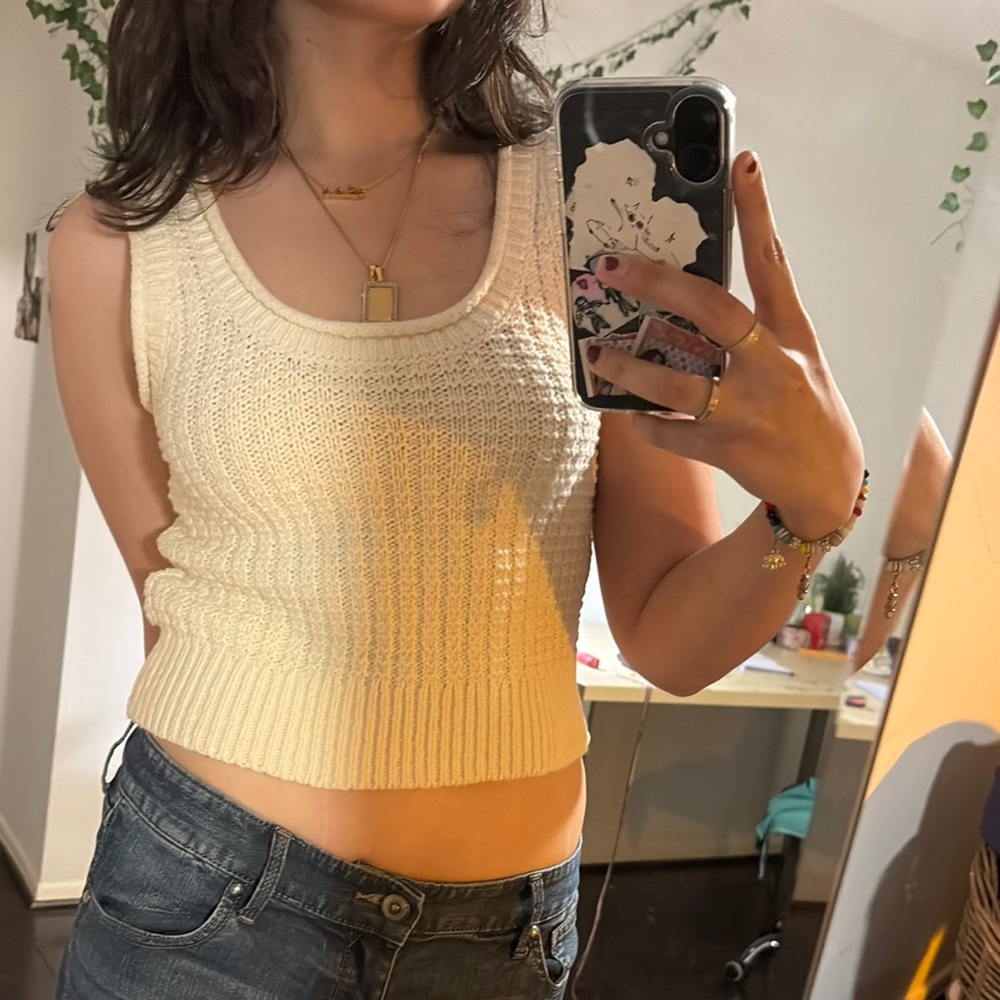 Madewell Cream Ribbed Crop Tank Top